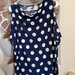 Cato Navy and White Polka Dot Blouse